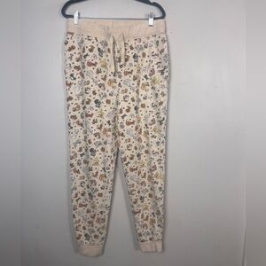 Disney Pixar Jogger Womens Medium Beige Sweatpants Cats And Dogs Terry Lounge